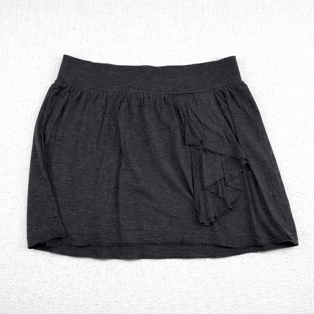 Ann Taylor LOFT Charcoal‎ Gray Ruffle Mini Skirt Small Elastic Waist Heathered